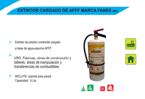 Extintor Cargado de AFFF Marca Fanex