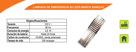 Lampara de Emergencia 60 Leds Marca Sanelec